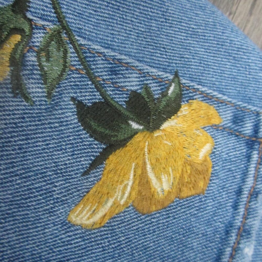 PacSun Women's High Rise Jean Shorts with Floral Stitching - Picture 6 of 7